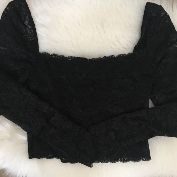 GUESS Rosalia Sheer Floral Lace Cropped Long Sleeve Top NWT - Picture 8 of 13